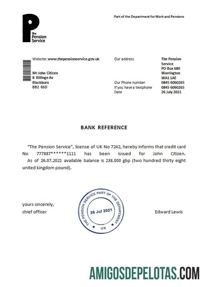 Reino Unido A referência do serviço de pensões baixar para verificação